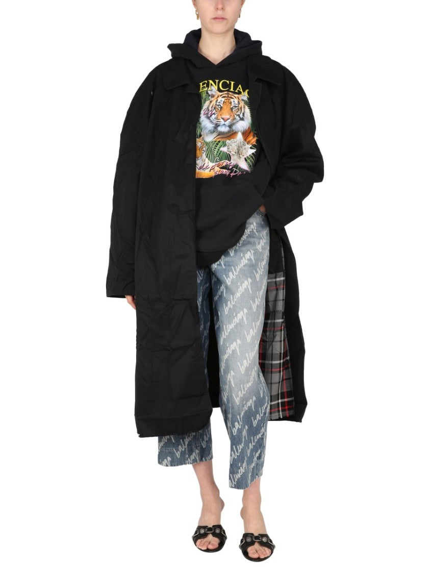 Balenciaga Oversized Carcoat With Pointed Collar And Concealed Closure