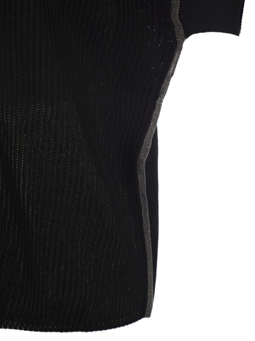 Brunello Cucinelli Cotton Rib Knit T-Shirt With Precious Trims