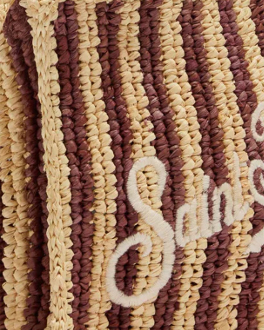 Mc2 Saint Barth Woven Raffia Mini Tote Bag With Emblem And Tassel