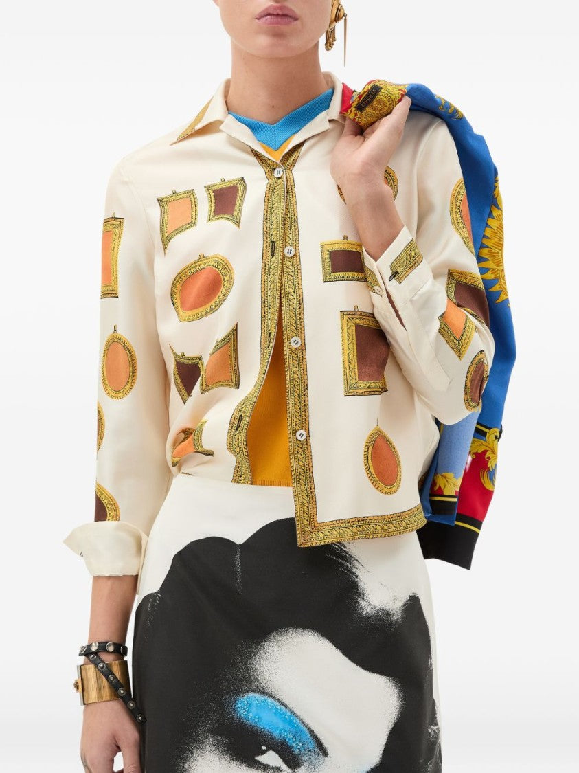 Versace Silk And Nylon Top With Geometric Patterns And Gold Detailing