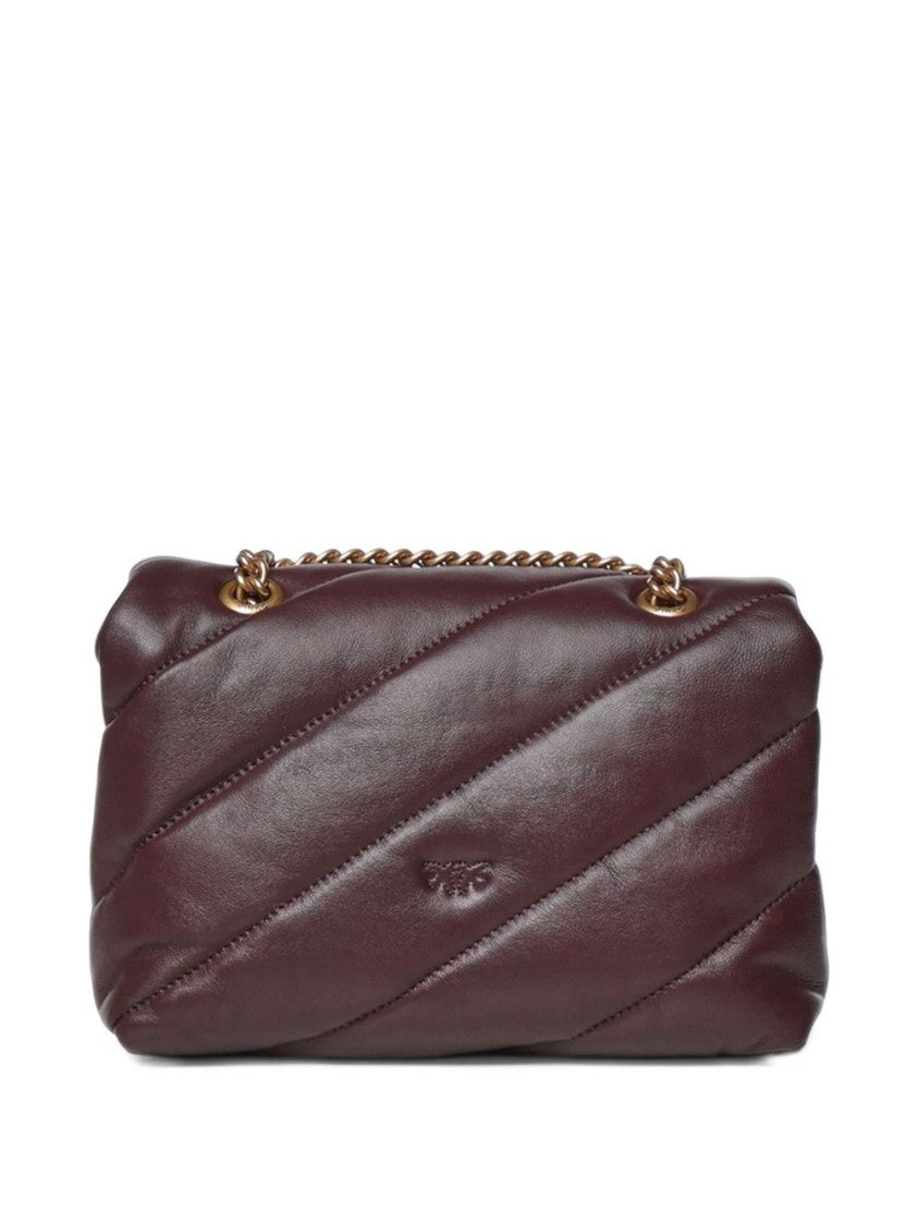 Pinko Quilted Burgundy Gold-Tone Bird Clasp Leather Shoulder Bag