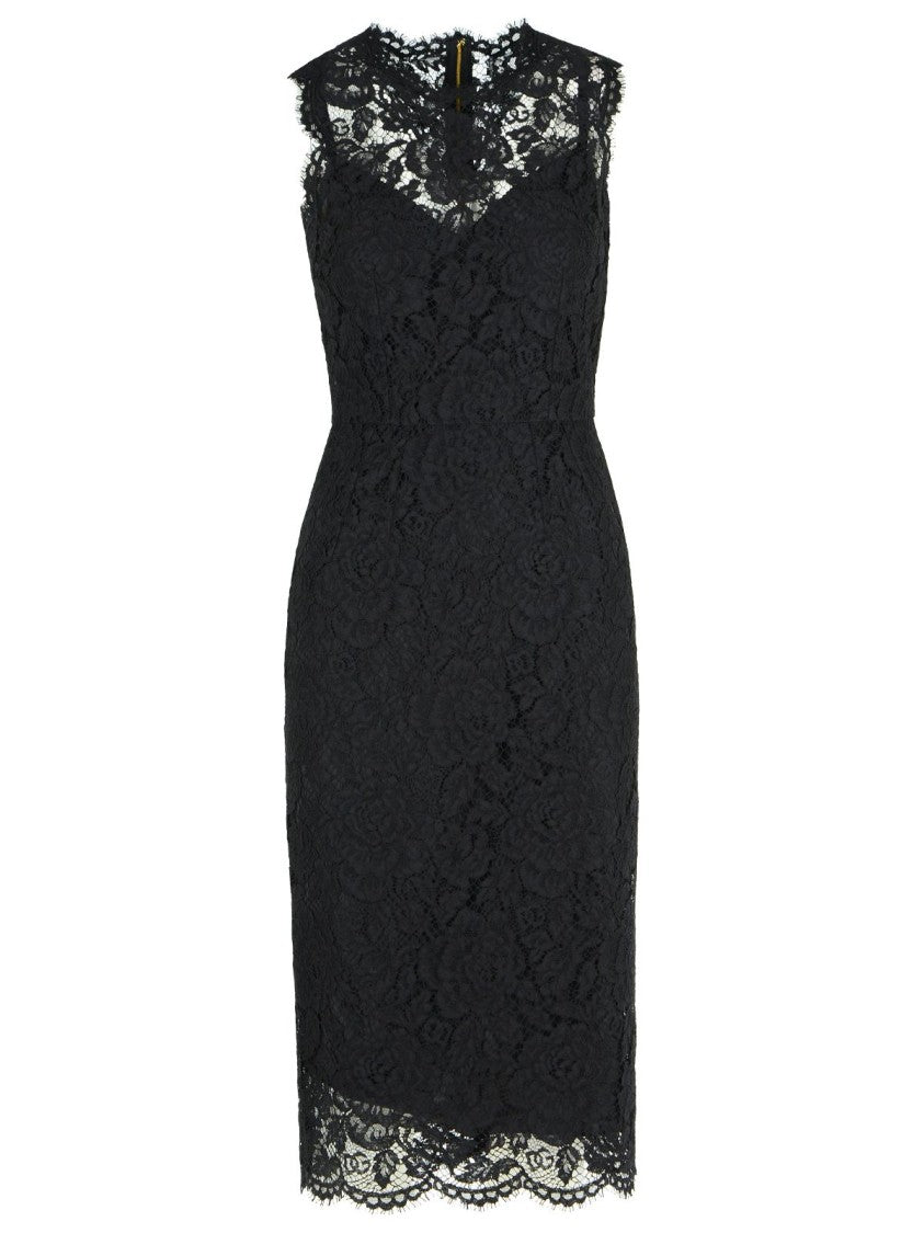 Dolce & Gabbana 'Longuette' Black Stretch Lace Dress