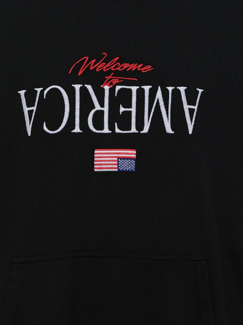 Willy Chavarria Front Embroidered Cotton Sweatshirt With Kangaroo Pocket