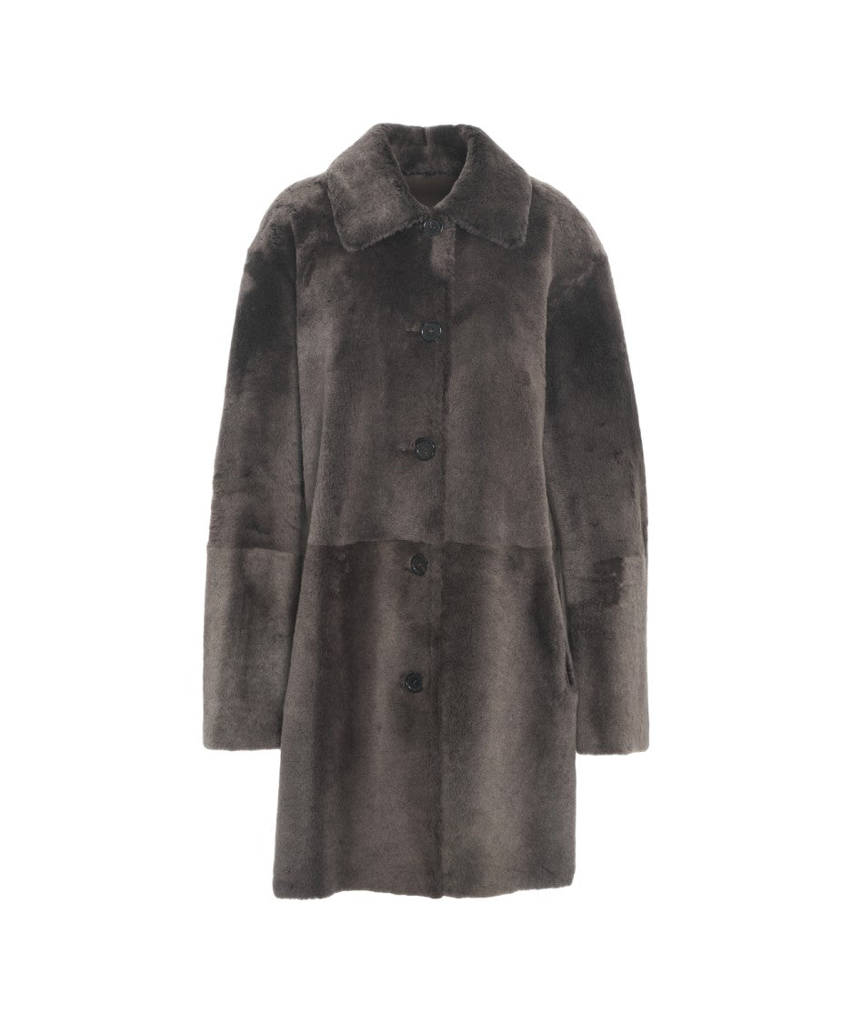 Desa 1972 Medium-Length Lamb Leather Coat With Classic Collar