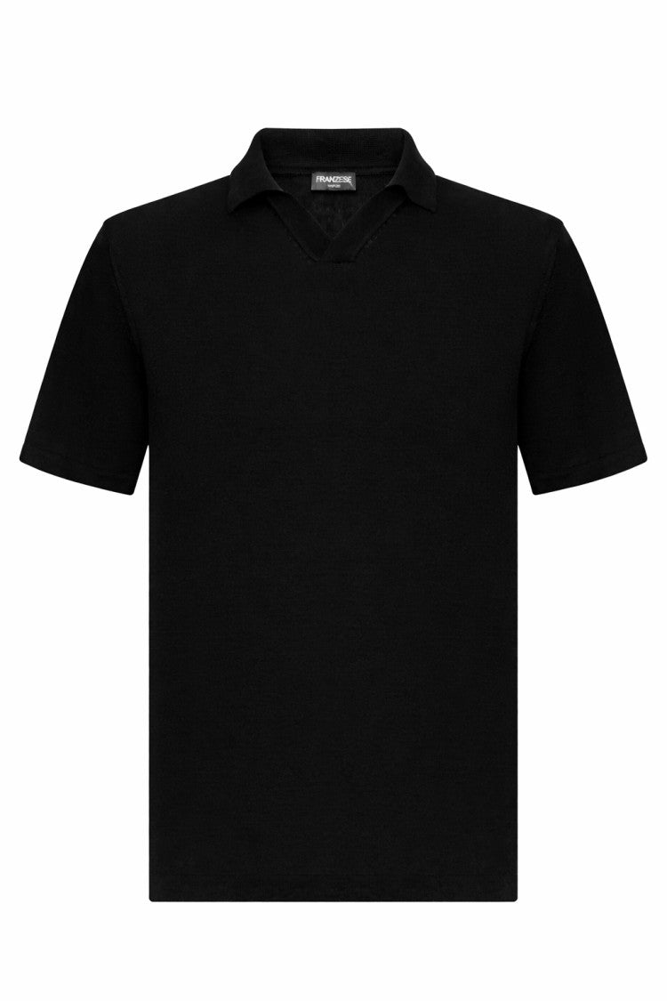 Franzese Collection V-Neck Polo Shirt In Linen-Cotton Blend