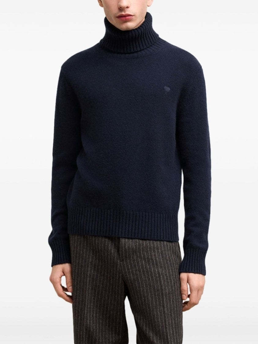 Ami Paris Cashmere-Wool Blend Sweater With Signature Monogram Motif
