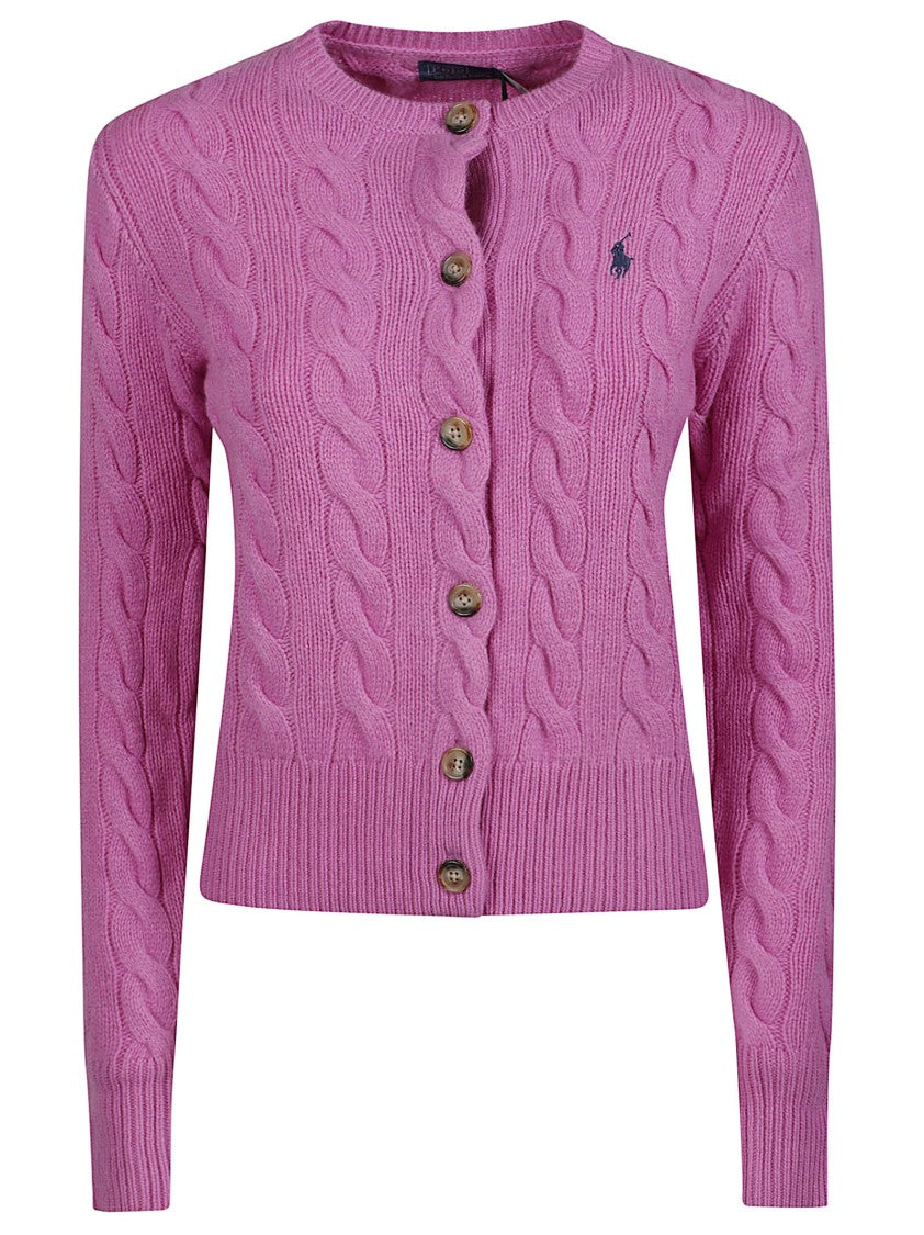 Polo Ralph Lauren Cropped Cable Knit Cardigan With Scalloped Button Placket