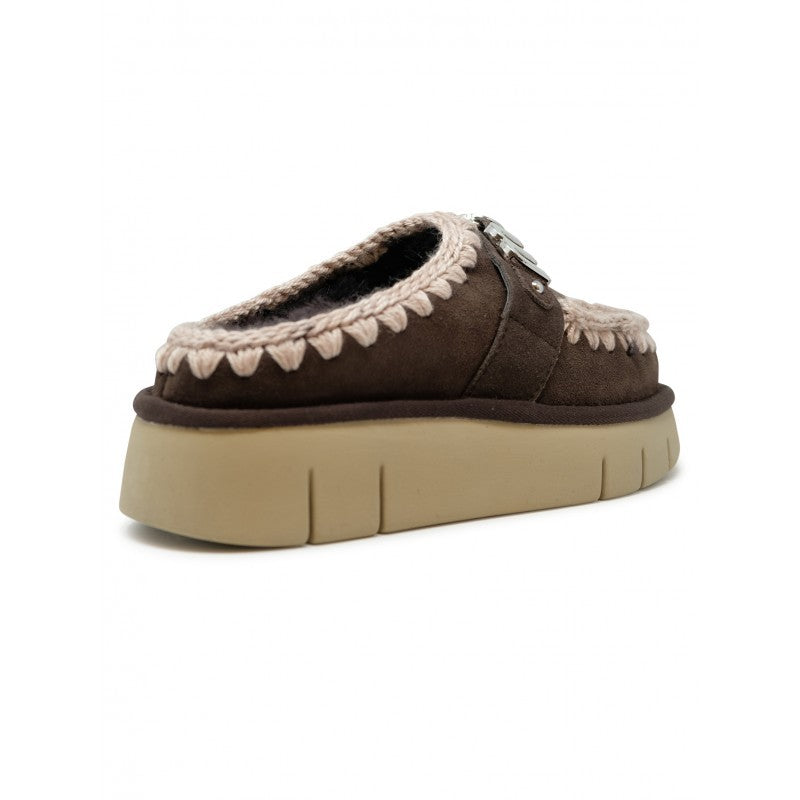 Mou Mocha Bounce Metal Logo Leather Wool Rubber Clog