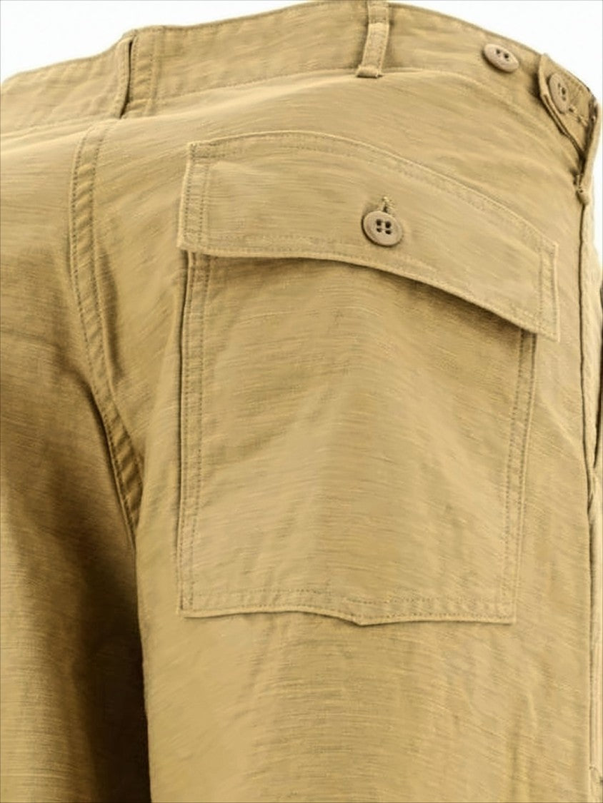 Orslow Relaxed Fit Brown Straight Pants With Utility Pockets