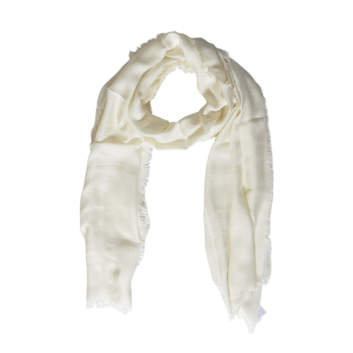 Max Mara Lightweight White Scarf With Delicate Fringe Detail
