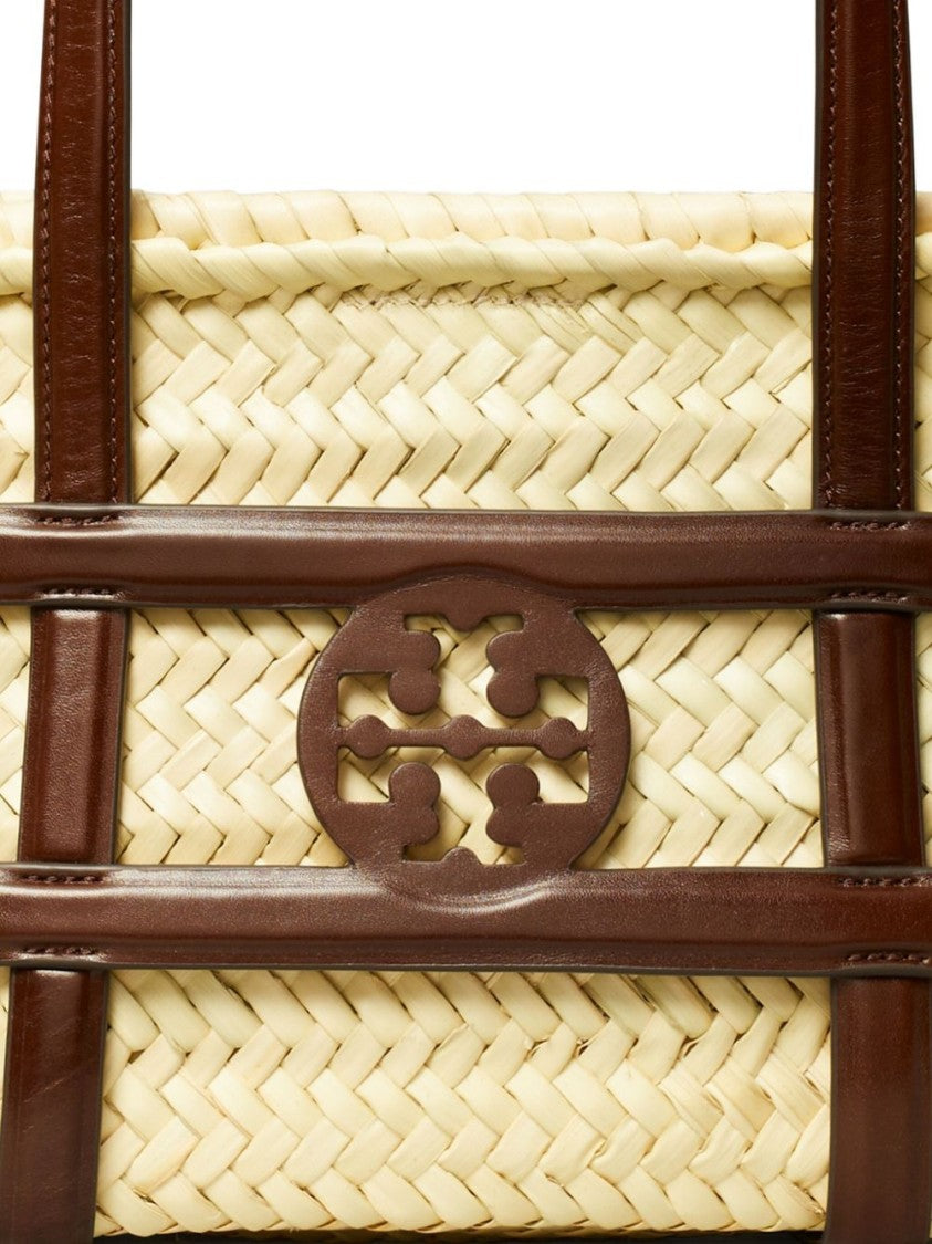 Tory Burch Woven Raffia Shopper Tote With Leather Accents