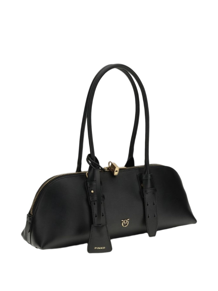 Pinko Black Calf Leather Handbag With Gold Accents
