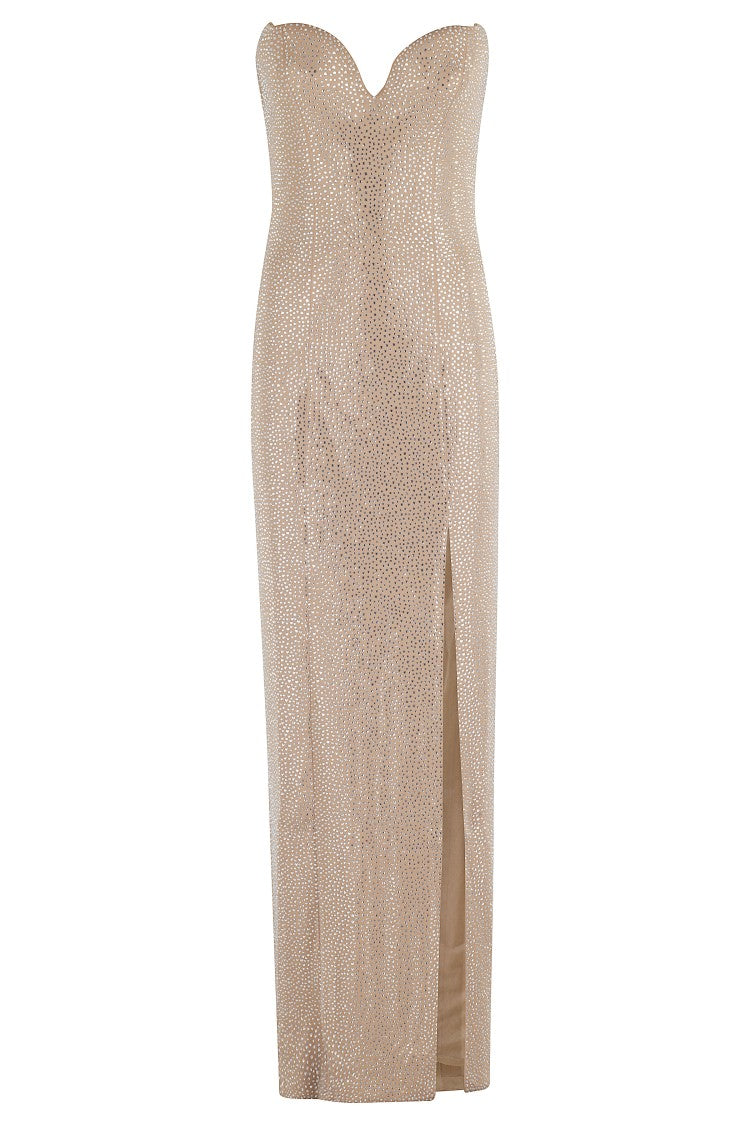 Giuseppe Di Morabito Strapless Sweetheart Long Dress With All-Over Rhinestones