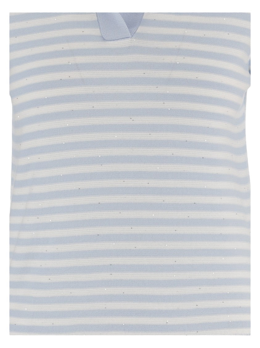 Bruno Manetti Horizontal Stripe Cotton Blend Polo Shirt