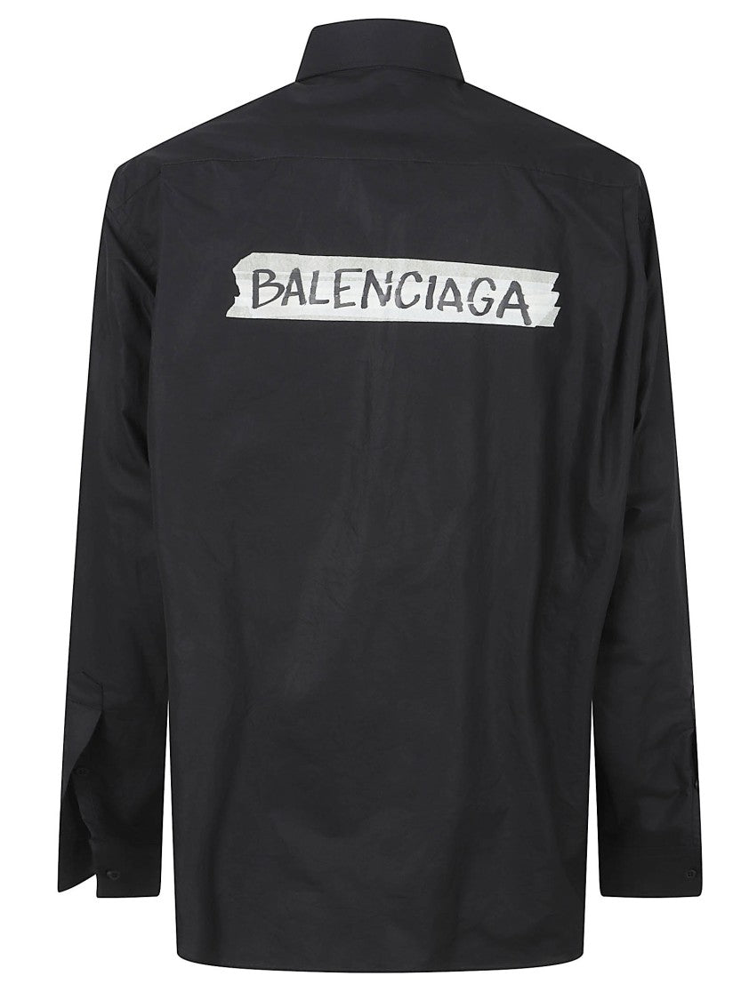 Balenciaga Button-Up Cotton Shirt With Engraved Buttons And Masking Tape Motif
