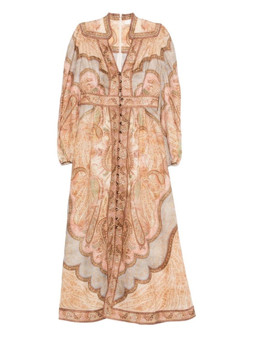 Zimmermann Paisley-Inspired Midi Dress With Puffed Sleeves