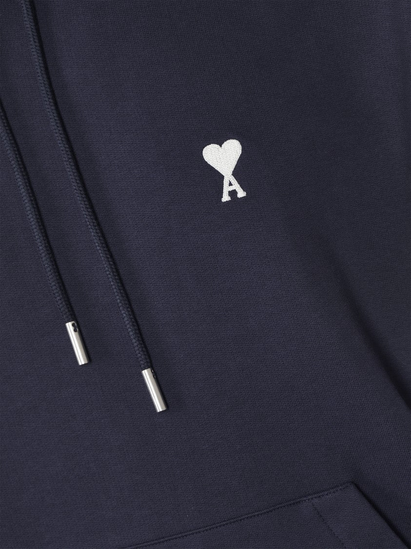 Ami Black Cotton Hoodie With Drawstring Hood