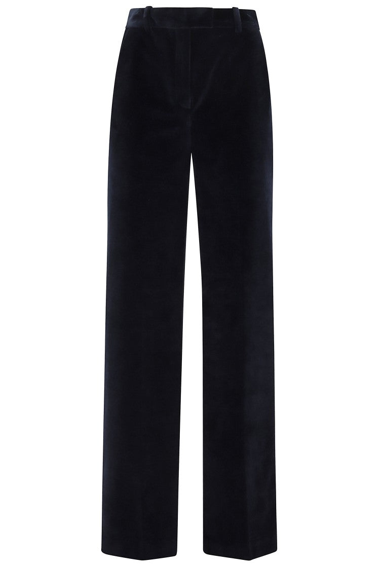 Circolo 1901 Navy Velvet Pants With Mid-Rise Waist