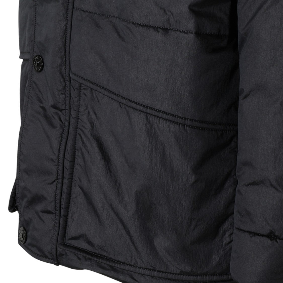 Stone Island Matte Black Poly Nylon Coat With Hood