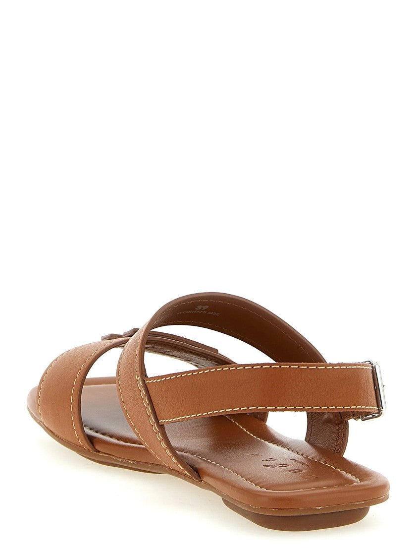 Hogan Warm Brown Leather Sandals With Emblem Detail