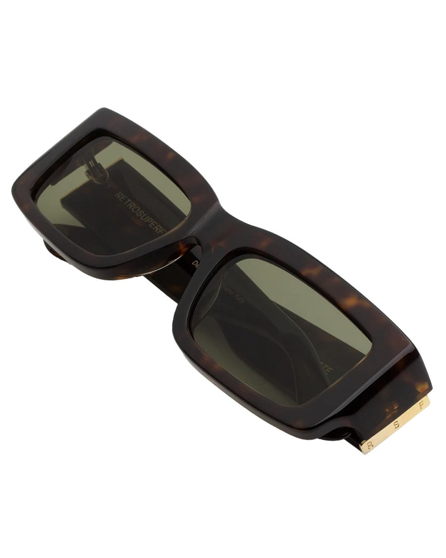 Retrosuperfuture Rectangular Tortoiseshell Frame Sunglasses With Green Lenses