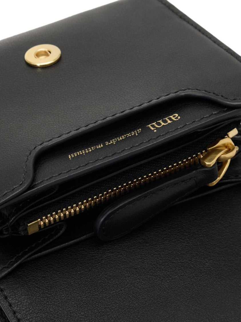 Ami Paris Black Gold-Emblem Silk-Nylon Wallet