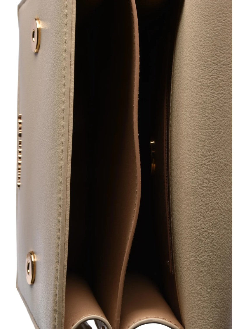 Love Moschino Structured Beige Shoulder Bag With Metallic Detail