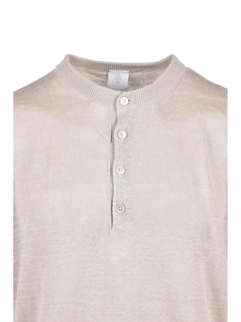 Eleventy Beige Men Knitted Linen Henley Top