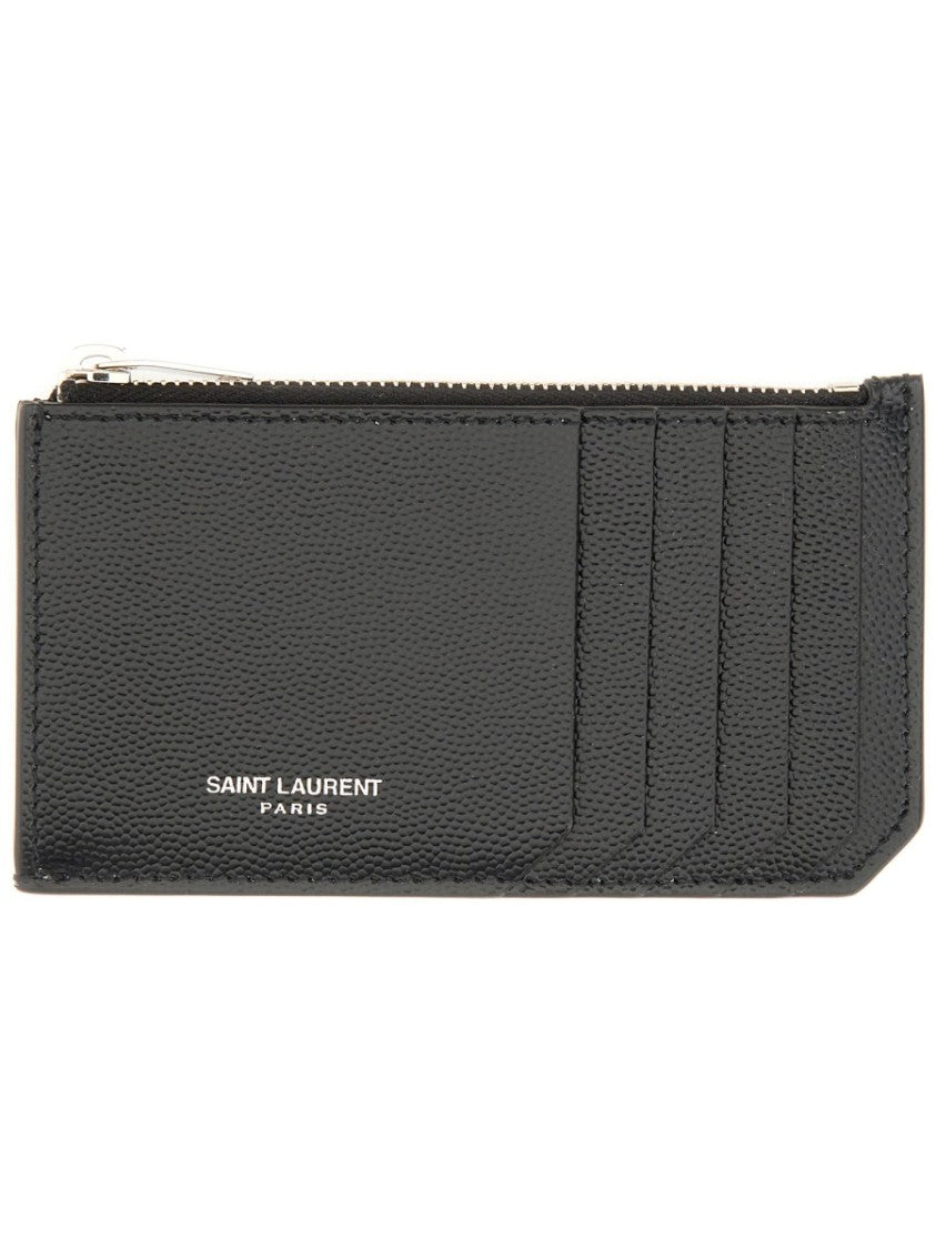 Saint Laurent Zippered Textured Leather Card Holder