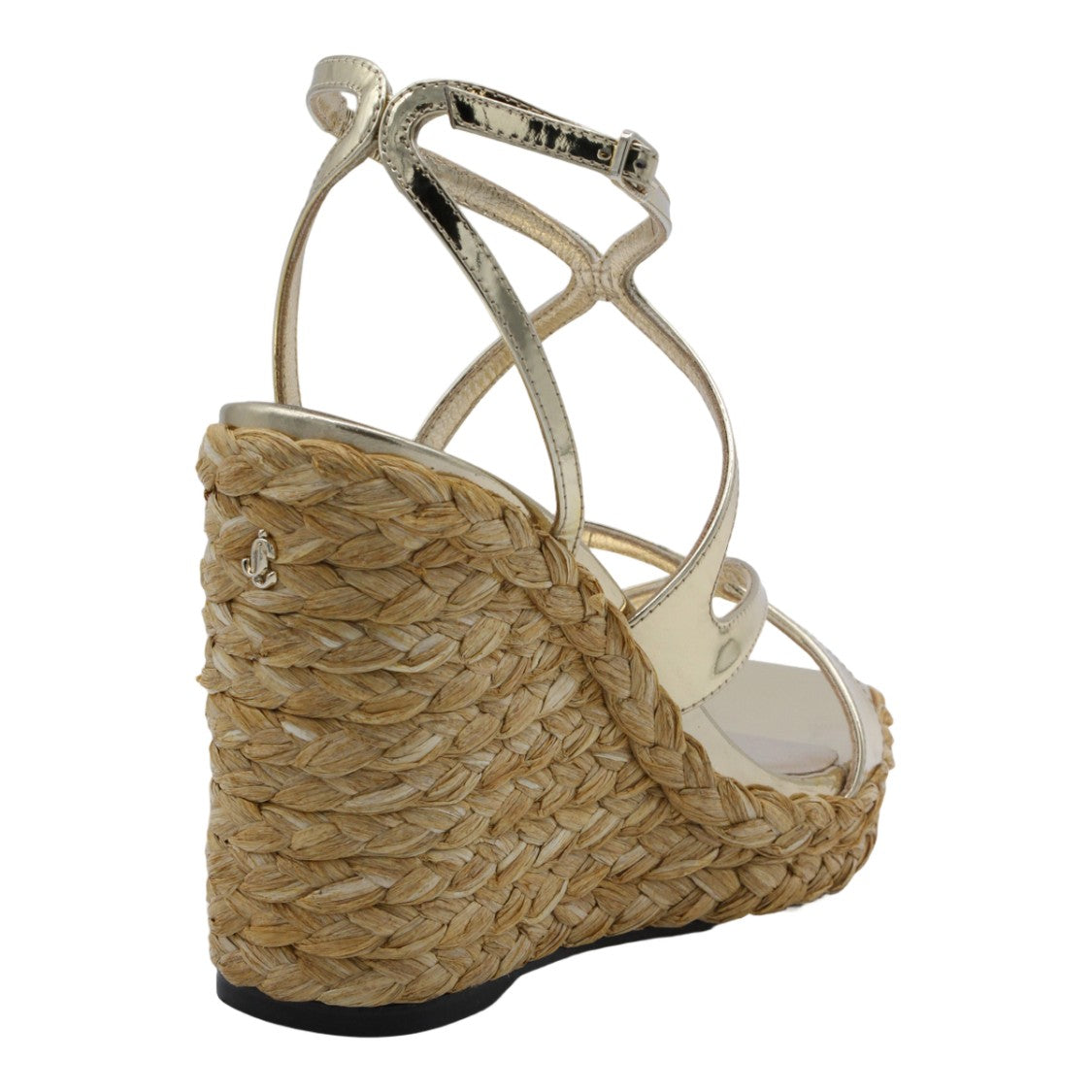 Jimmy Choo Golden Wedge Sandals With Crisscross Straps