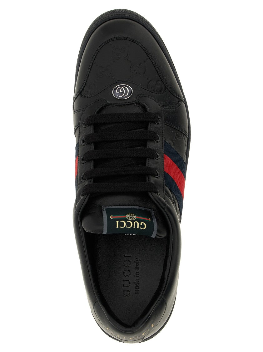 Gucci Low-Top Black Leather Sneakers With Embossed Gg