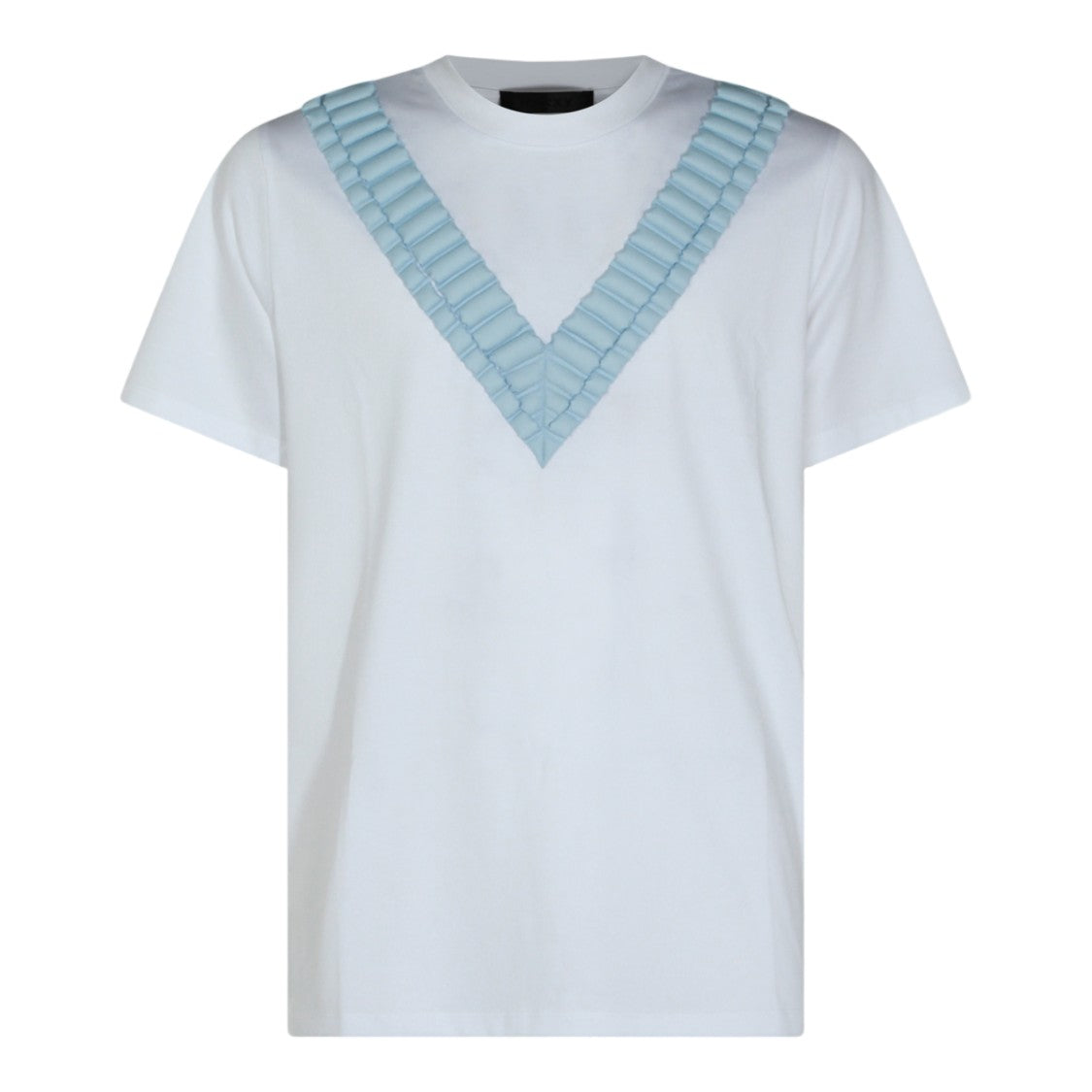 Raxxy Relaxed Fit White T-Shirt With Padded Light Blue V-Embellishments