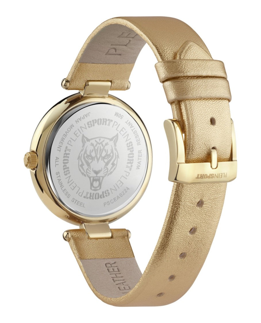 Plein Sport Opium Leather Strap Watch With Champagne Sunray Dial