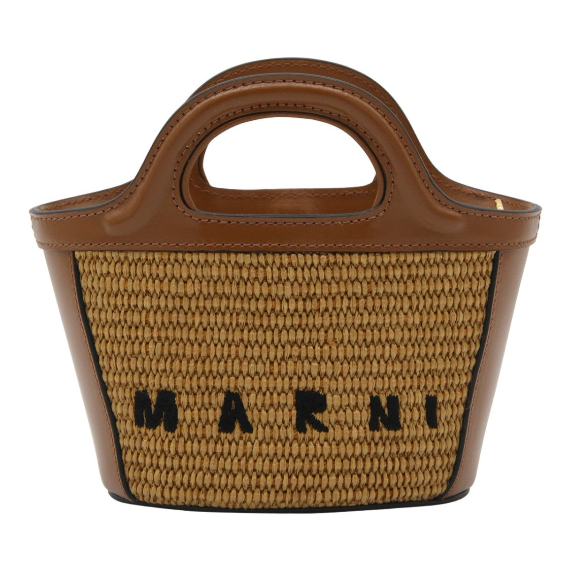 Marni Trapezoidal Straw Handbag With Leather Trim