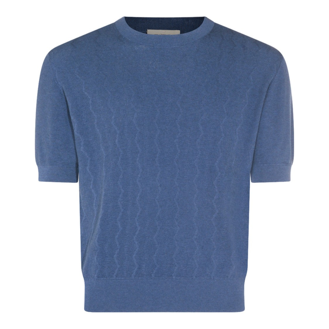 Piacenza Cashmere Textured Front Short-Sleeve Knit Top In Clear Blue Shade