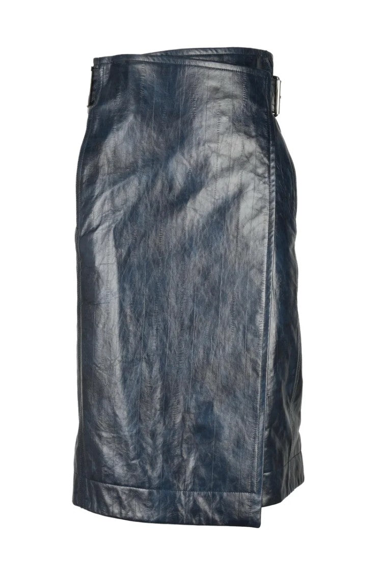 Bottega Veneta Leather Midi Skirt - Blue