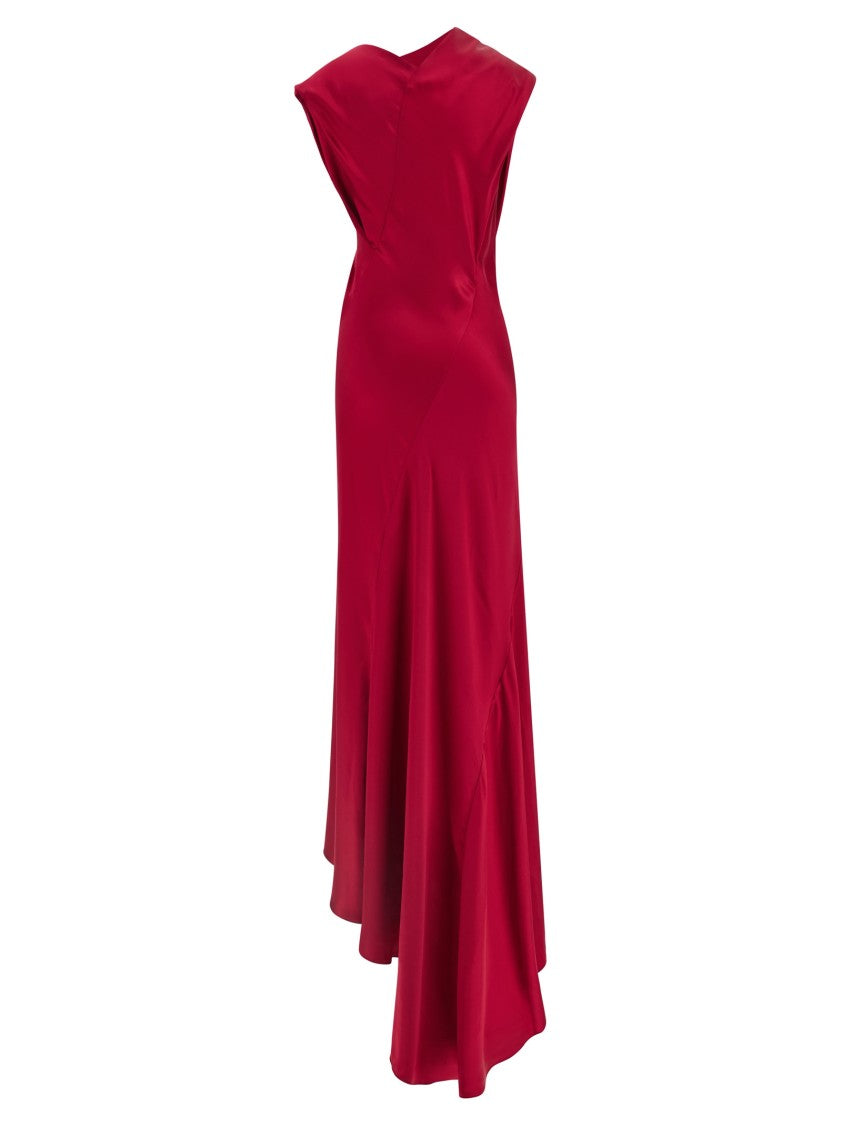 Alberta Ferretti Silk-Effect Satin Evening Dress With Curled Neckline