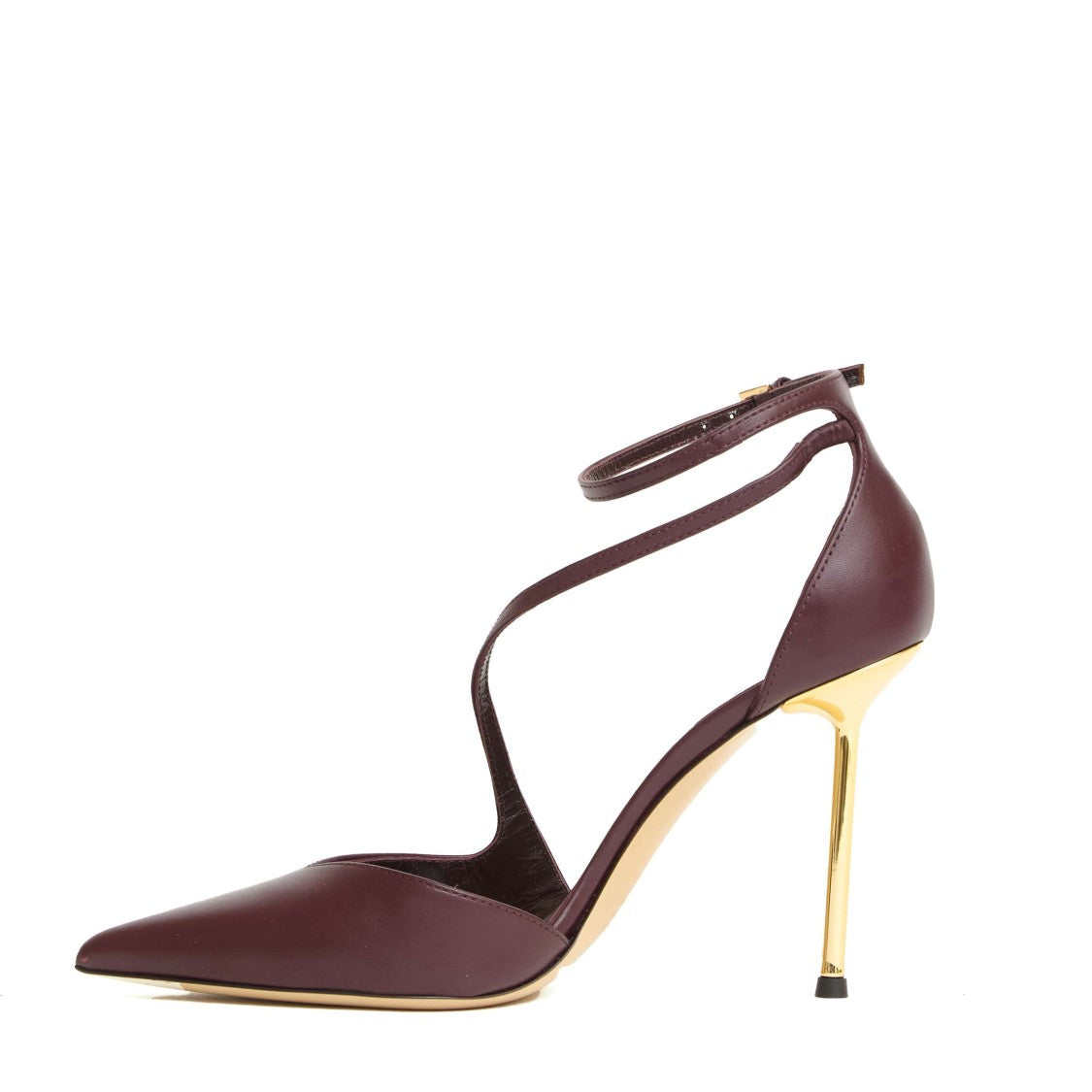 Ninalilou Burgundy Leather Pumps With Ankle Straps