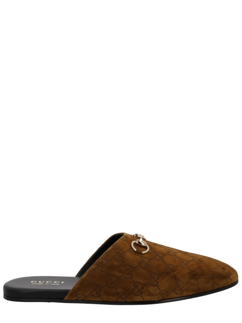 Gucci Pointed-Toe Silver Clamp Calfskin Mules