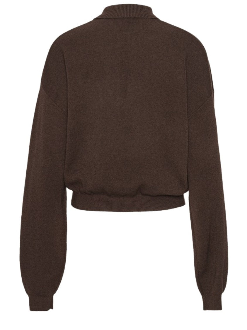 Rotate Birger Christensen Cropped Polo Modal-Blend Ribbed Sweatshirt