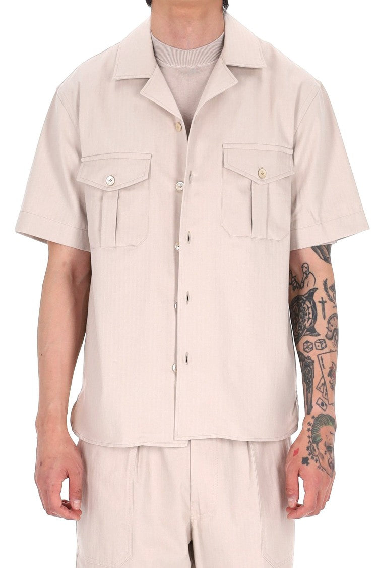 Eleventy Beige Herringbone Cotton Overshirt Shirt