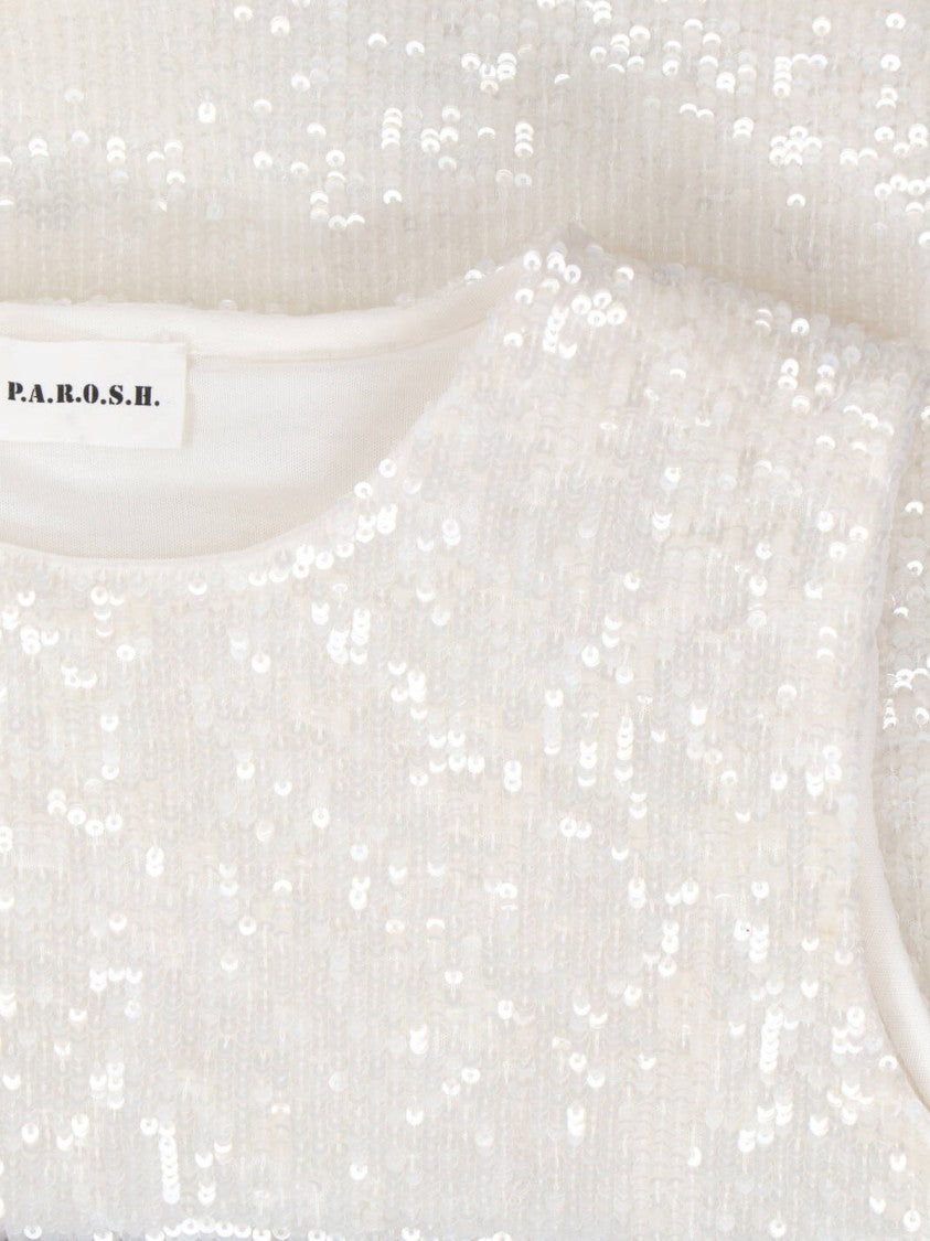 Parosh White Sequin Sleeveless Top