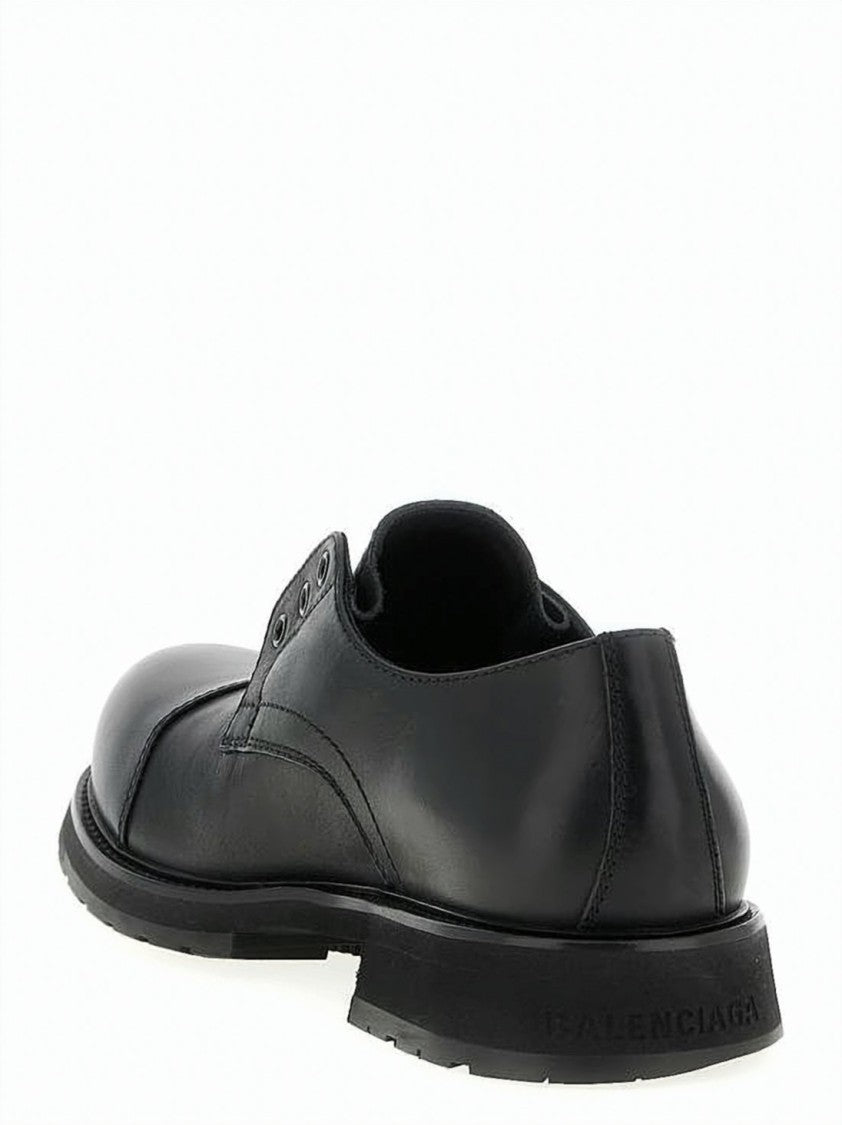 Balenciaga Smooth Black Leather Derby Shoe With Rounded Toe