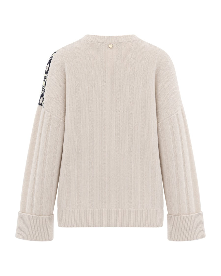 Liu Jo Natural Beige Fair Isle V-Neck Sweater