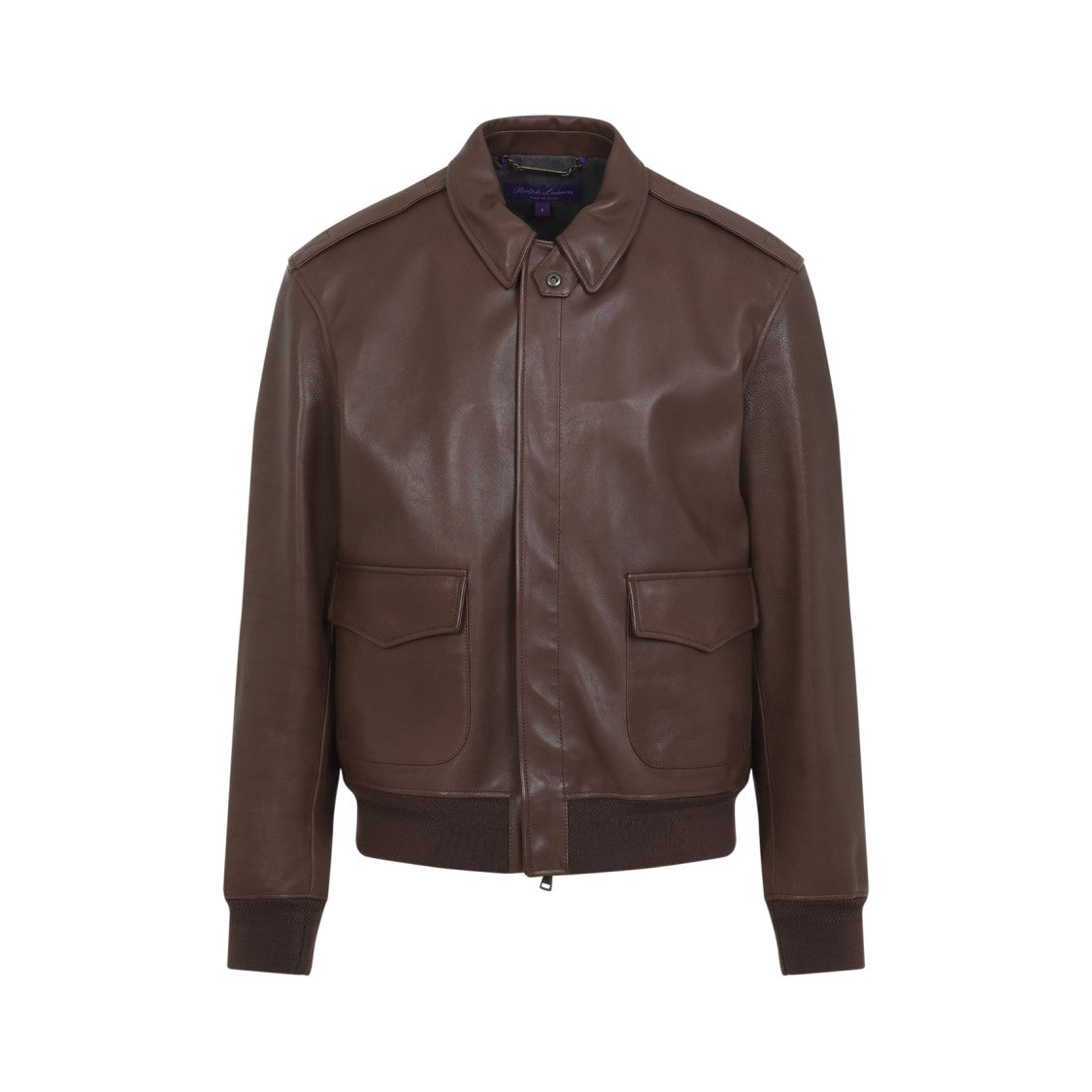 Ralph Lauren X Purple Label Classic Brown Bomber Jacket In Calf Leather