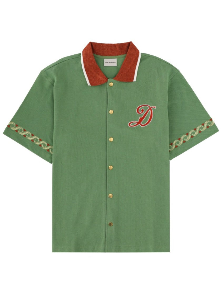Drôle De Monsieur Muted Green Slogan D Logo Shirt