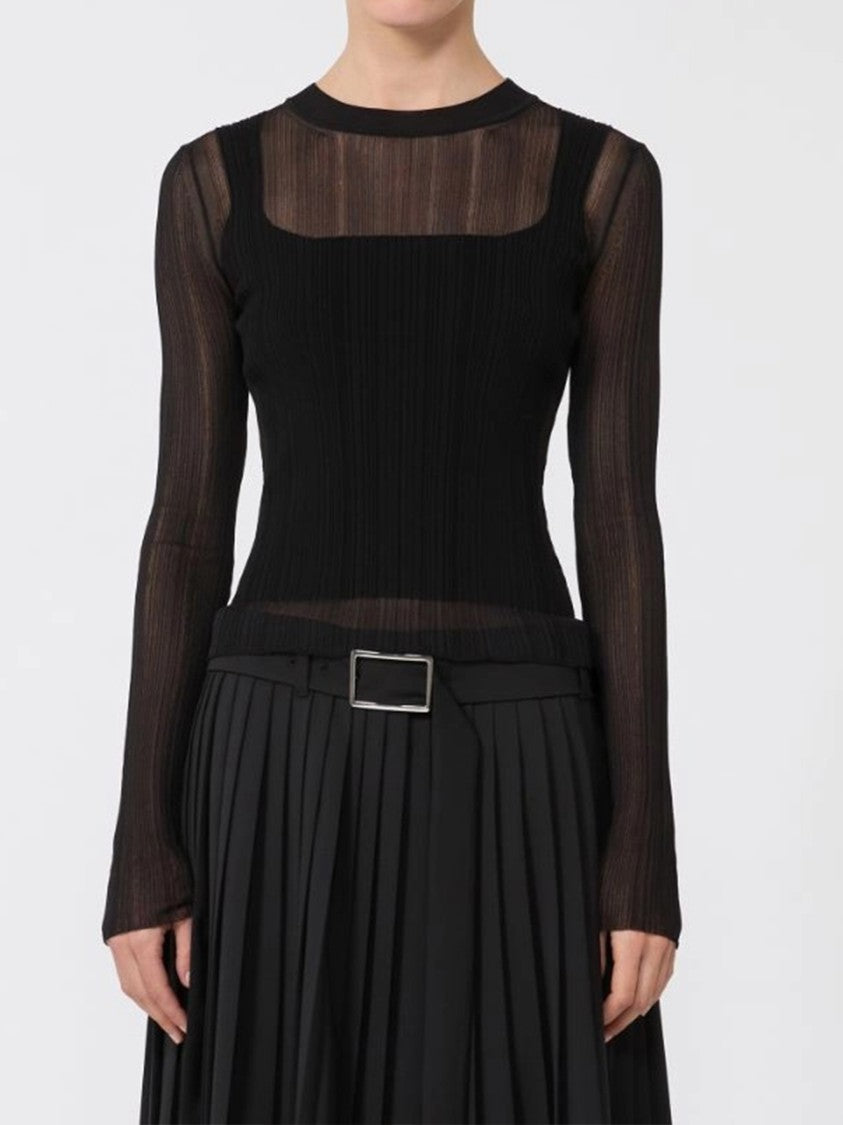 Sportmax Black Buono Fitted Sheer Ribbed Sweater