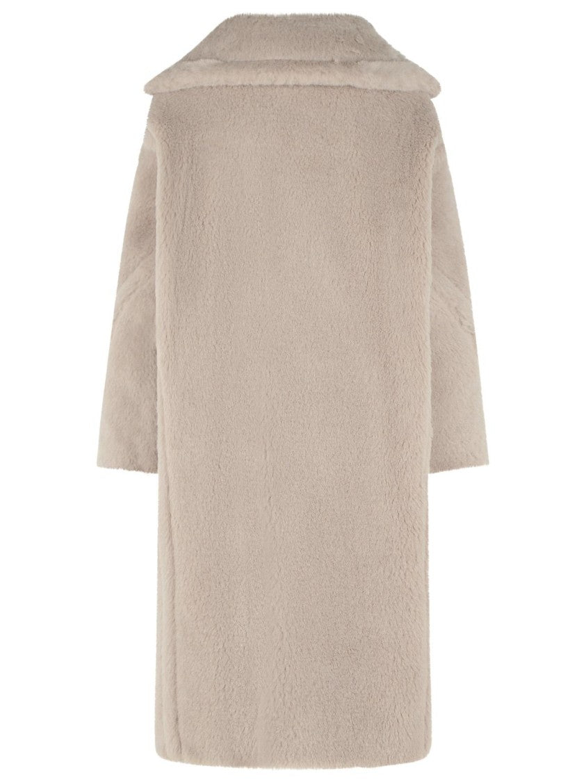 Max Mara Double-Breasted Beige Alpaca And Wool Coat With Lapel Collar