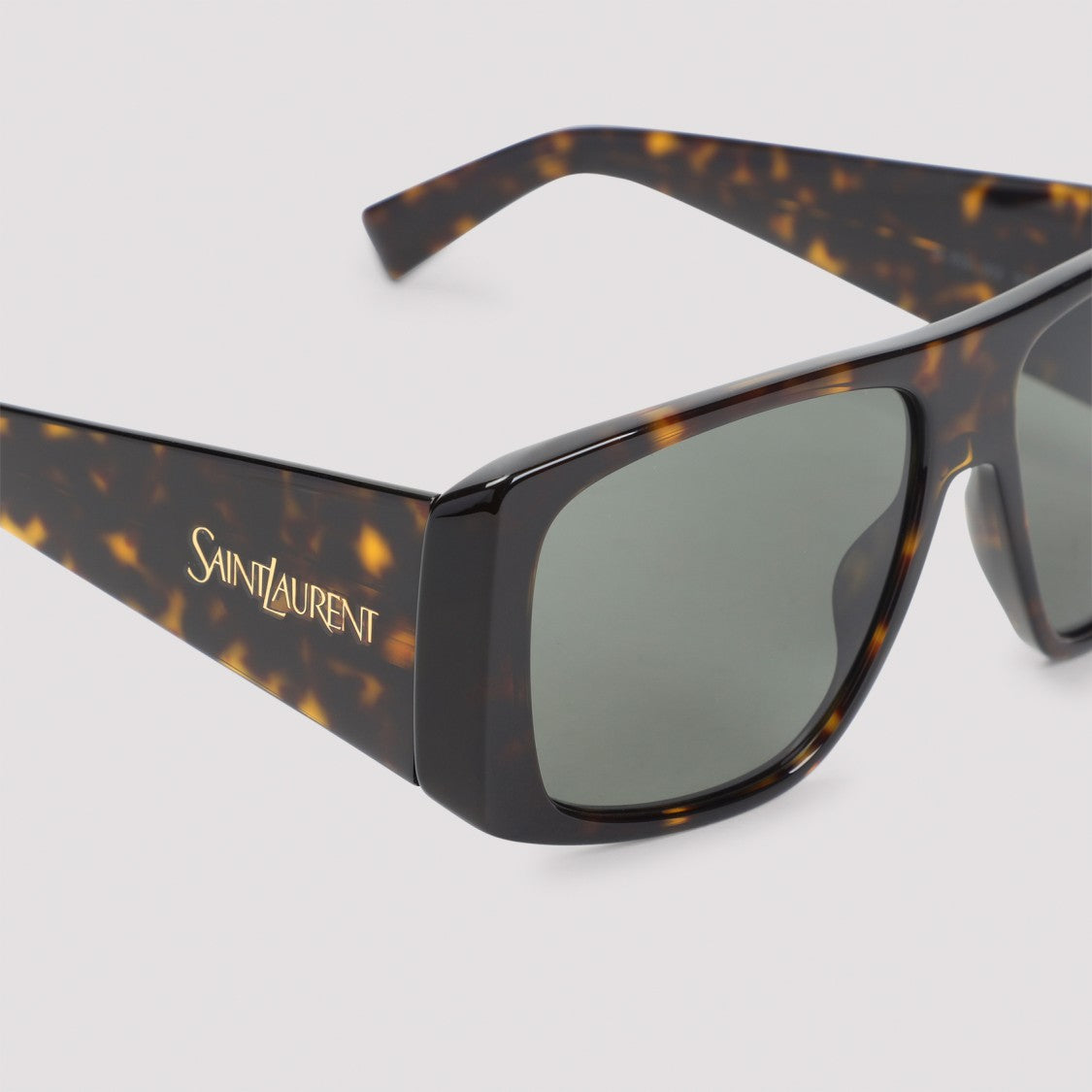 Saint Laurent Rectangular Tortoiseshell Sunglasses With Gold Logo Detail