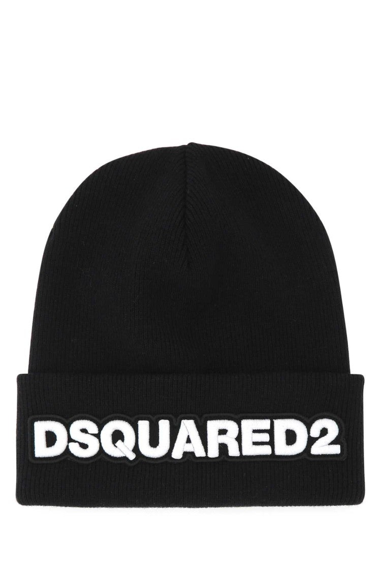 Dsquared2 Black Wool Beanie Hat
